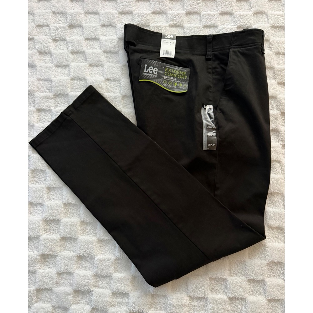 NWT-Lee Mens Extreme Comfort Straight Fit Performance Pants Black 36x34